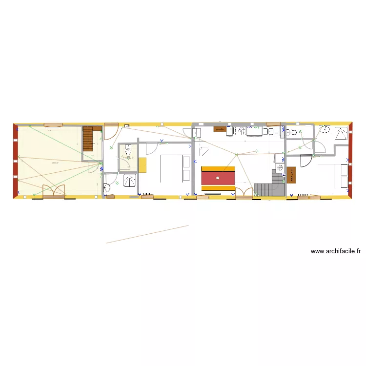 Plan long&egrave;re electricit&eacute; v6 option cloison salle fond. Plan de 