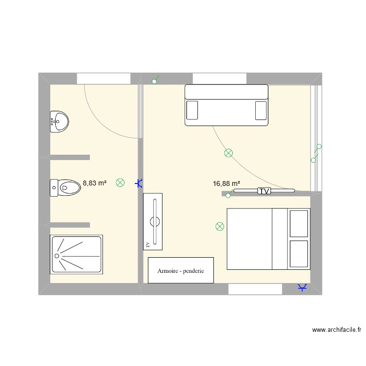 MAISON TEAHUPOO. Plan de 2 pièces et 26 m2