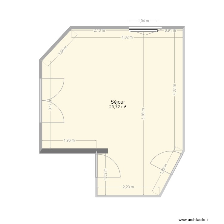 Séjour coté. Plan de 1 pièce et 26 m2