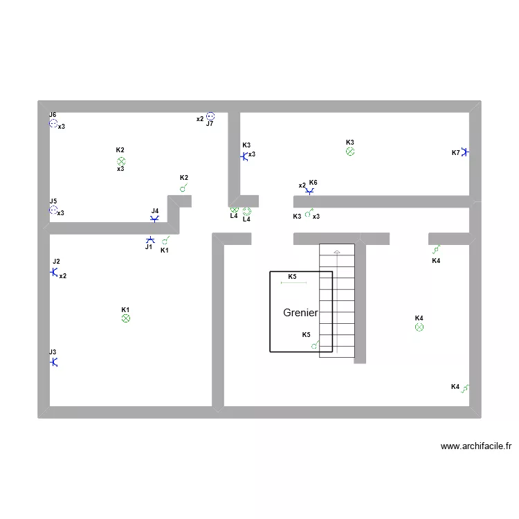 Chambre sdb grenier Valentin Olivier. Plan de 