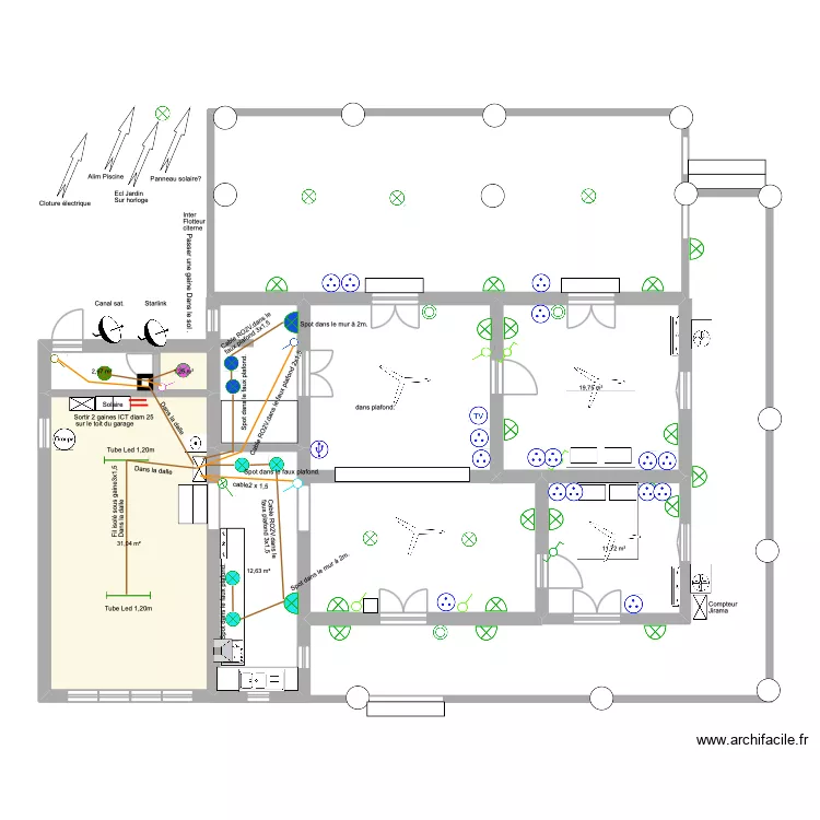 Maison Di&eacute;go. Ecl Cuisine SdB, garage.. Plan de 