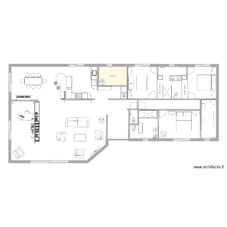 maison 3b-. Plan de 1 pièce et 6 m2