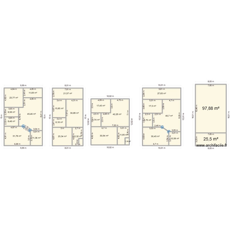magasin 160m2 10*16. Plan de 5 pièces et 152 m2