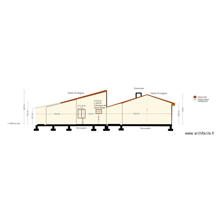 Plan coupe ouest gh hg 3456. Plan de 2 pièces et 6 m2