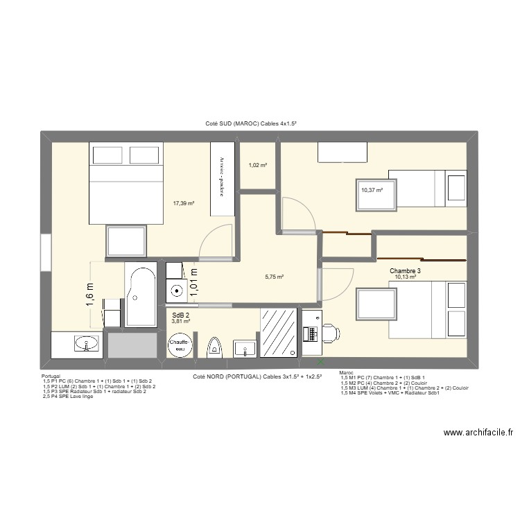 PAM etage amenagement. Plan de 7 pièces et 49 m2