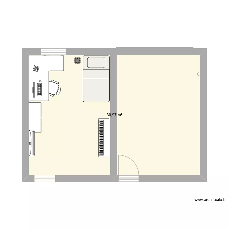 Aiden Chambre. Plan de 1 Pièce et 31 m²