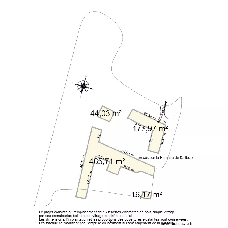 Ferme fenetres DP2. Plan de 4  et 704 m²