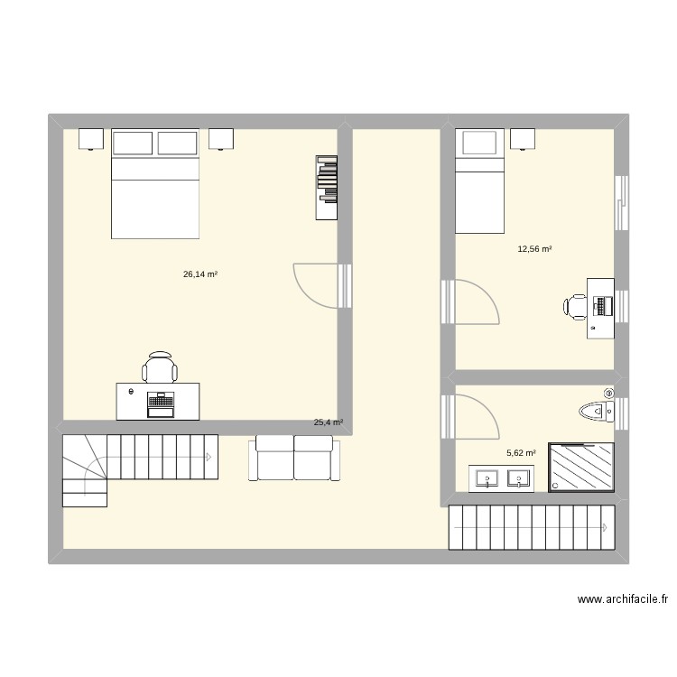 maison chiens. Plan de 4 pièces et 70 m2