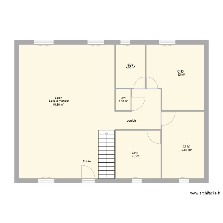CAMPO RDC. Plan de 4 pièces et 67 m2