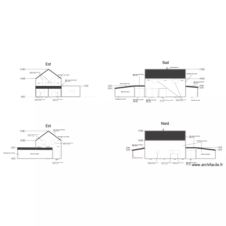 Plan de fa&ccedil;ade est. Plan de 8 pièces et 226 m²