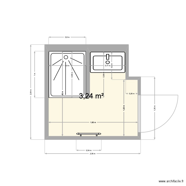 SDB NANOU - NOUVELLE. Plan de 1 pièce et 3 m2