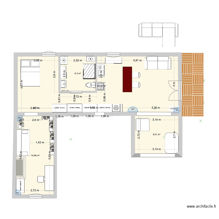 MEYRARGUES PROJET LOGGIA FERMEE AVEC CUISINE. Plan de 4 pièces et 69 m2