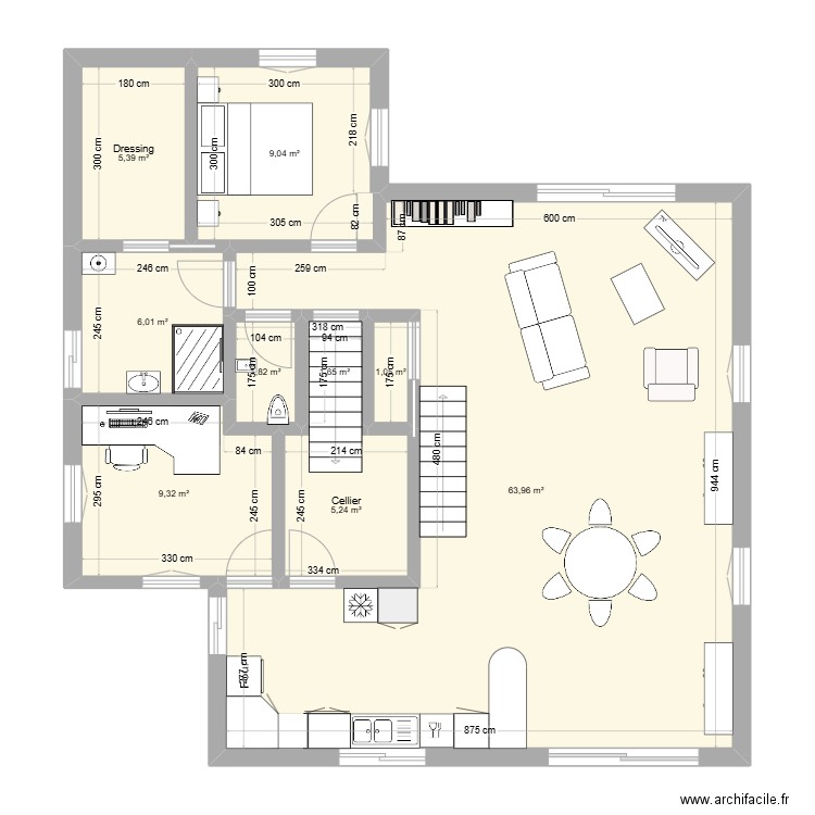 maisonP_Abis. Plan de 9 pièces et 103 m2