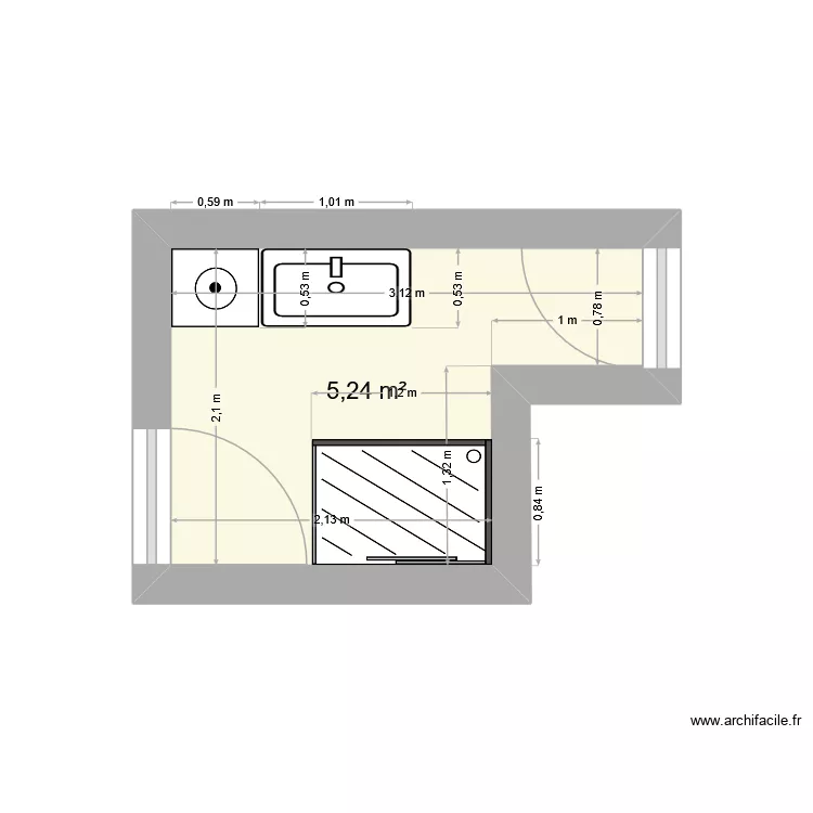 salle debain rez de chaussee. Plan de 1  et 5 m²