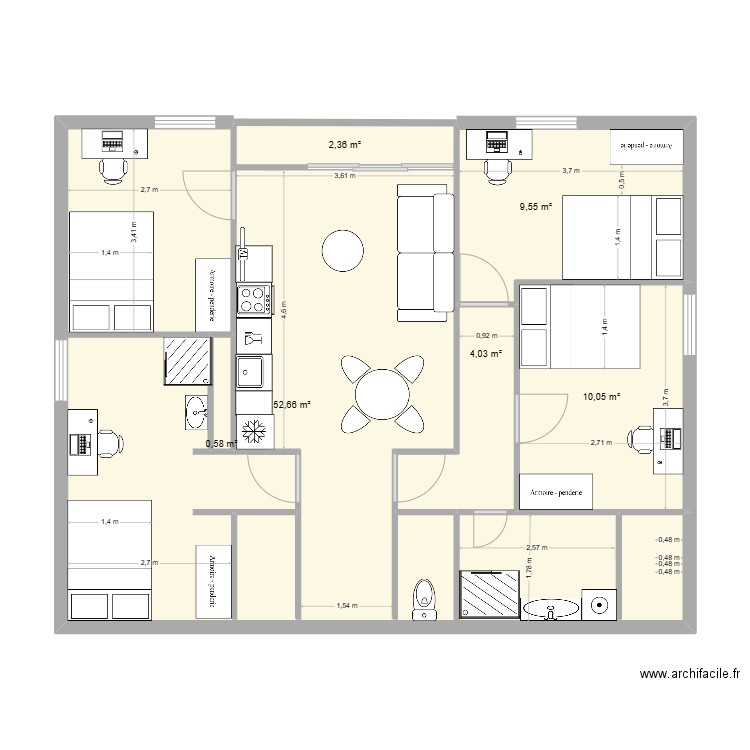 GRADIGNAN. Plan de 6 pièces et 79 m2