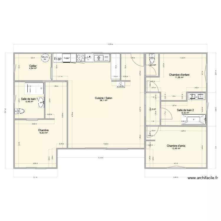 lamant. Plan de 9  et 98 m²