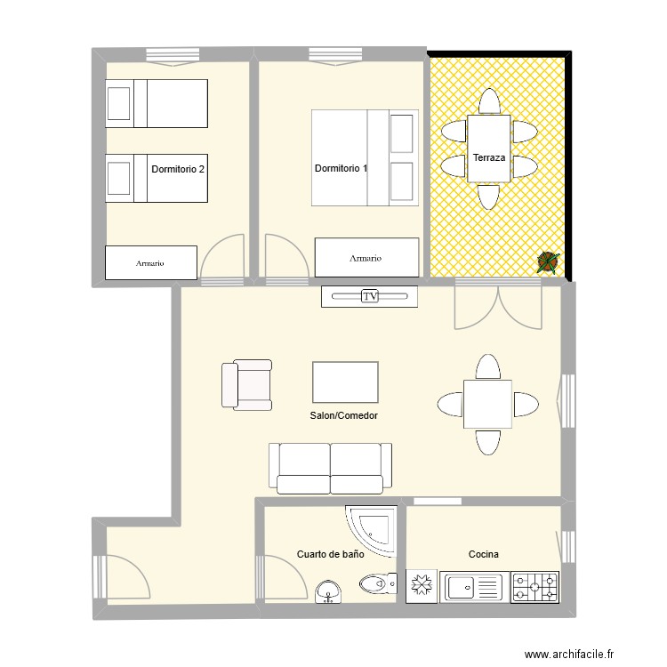 Amaya. Plan de 6 pièces et 75 m2