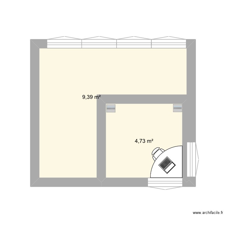 T21. Plan de 2 pièces et 14 m2