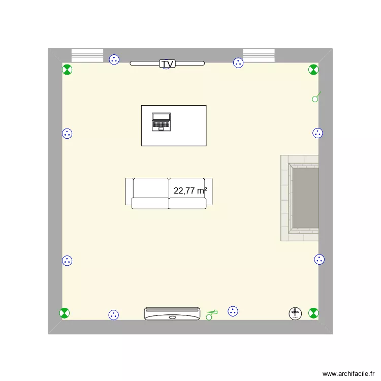 salon. Plan de 1  et 23 m²