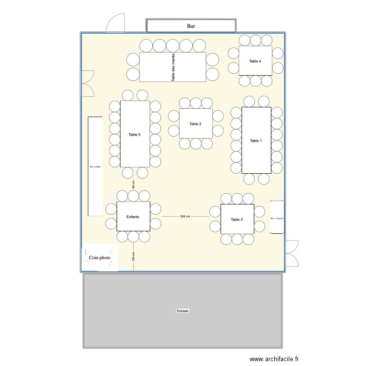 Plan de salle Option 3. Plan de 2 pièces et 185 m2