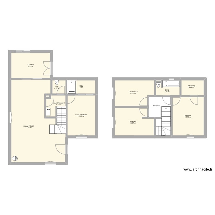 Maison Auzielle. Plan de 15 pièces et 113 m2