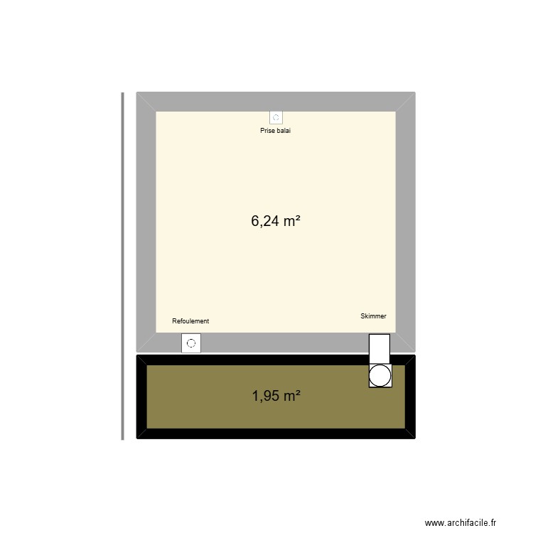 piscine et local. Plan de 2 pièces et 8 m2