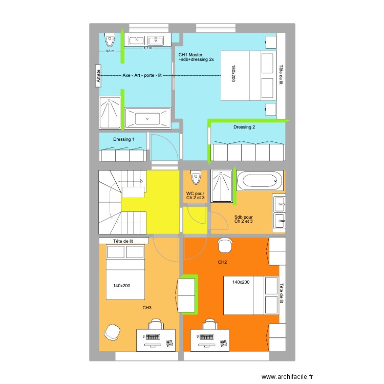 Victor Gilsoul Rez+1 Unif Adé V2. Plan de 11 pièces et 71 m2