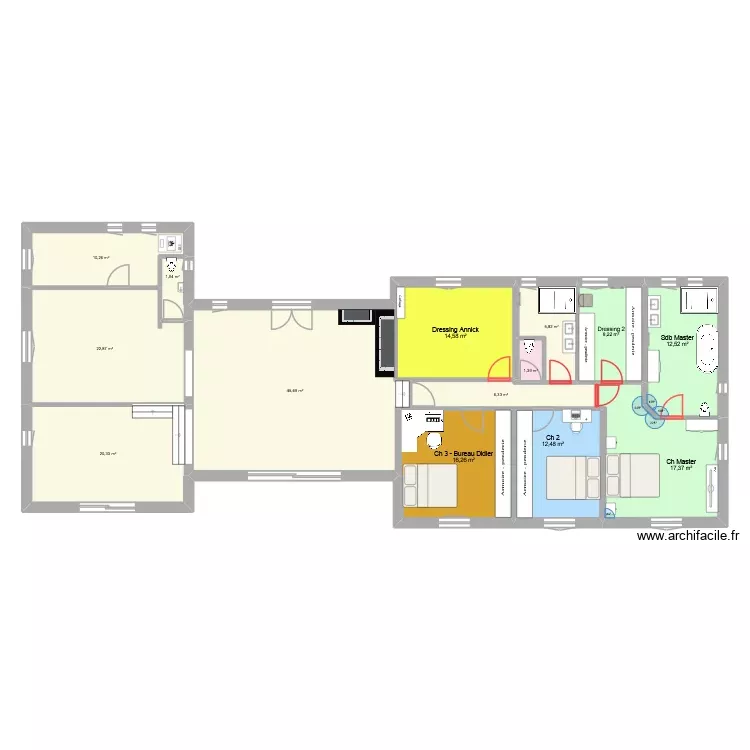CRUYES - SDB dans Ch 4_WC conservé. Plan de 14 Pièces et 196 m² CRUYES - SDB dans Ch 4_WC conservé. Plan de 14 Pièces et 196 m²