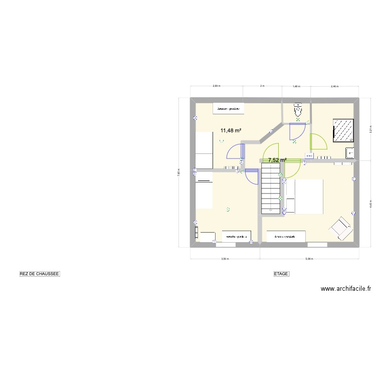 Plan Etage. Plan de 6 pièces et 55 m2