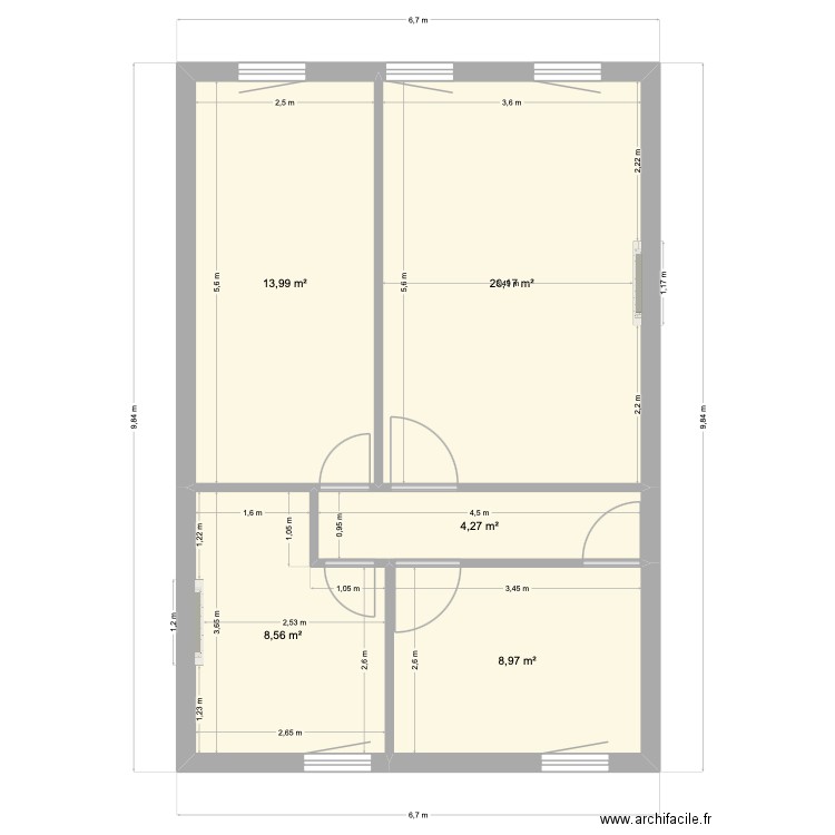Etage Actuel Laly. Plan de 5 pièces et 56 m2