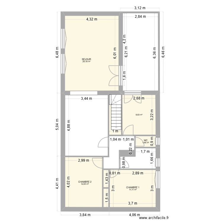 PROJET PREPAT3. Plan de 6 pièces et 64 m2