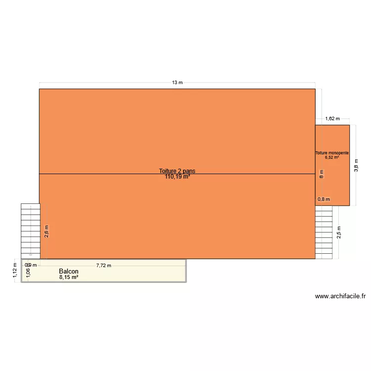 plan de masse v2. Plan de 1  et 8 m²