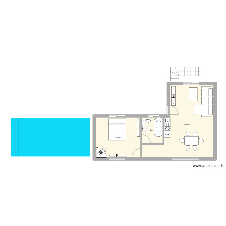 Mon plan kondengui 50m. Plan de 3 pièces et 51 m2