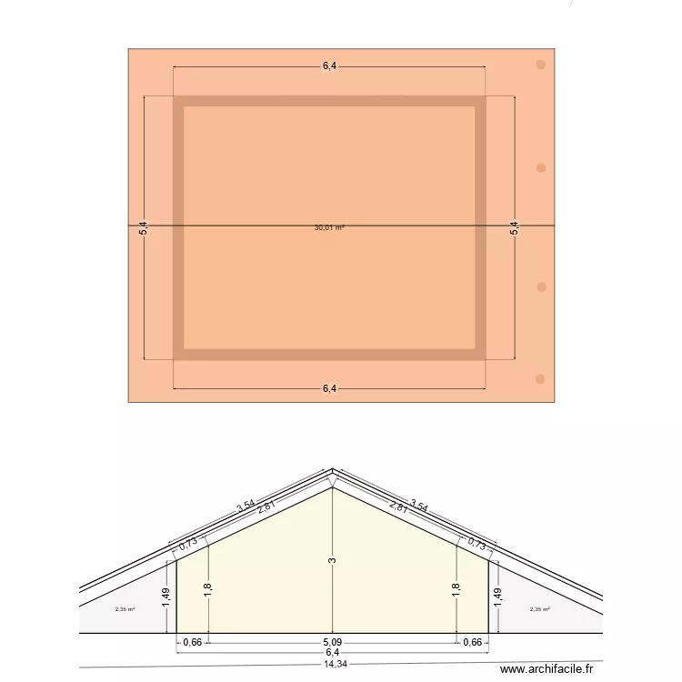 Plan maison 30m² version 2. Plan de 4 et 59 m² Plan maison 30m² version 2. Plan de 4 et 59 m²