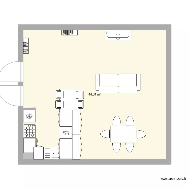 cuisine Ga&ecirc;tant. Plan de 1  et 44 m²