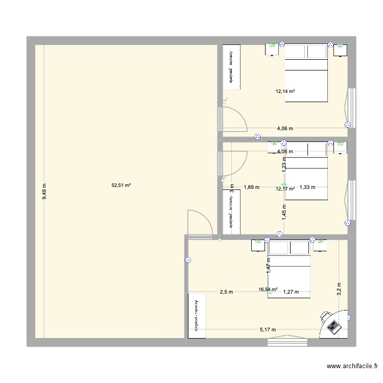 Plan maison 1. Plan de 4 pièces et 93 m2