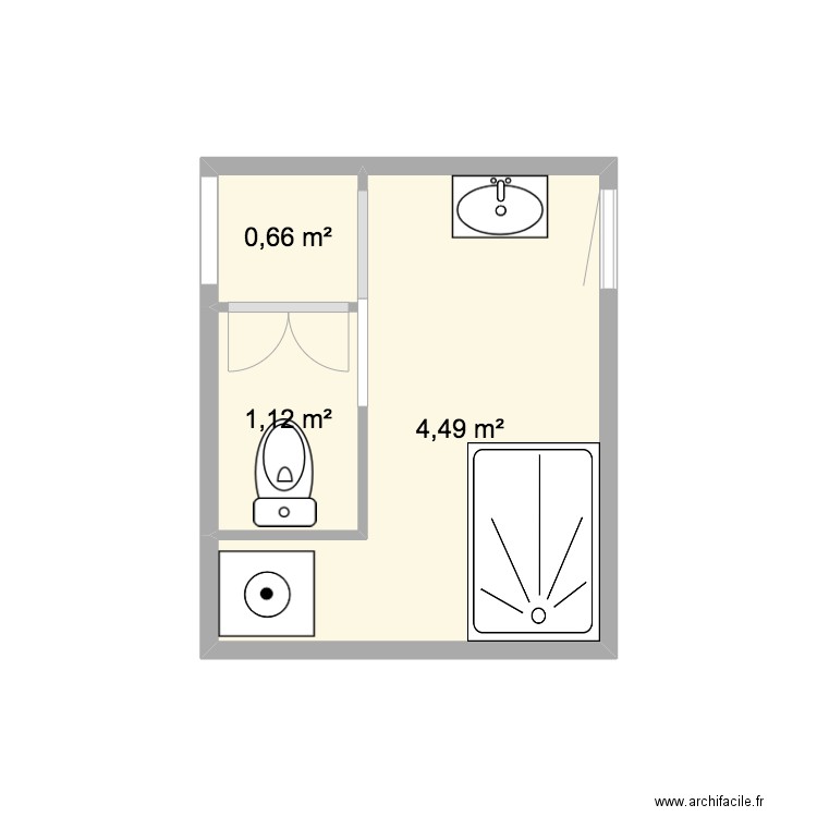 sdb. Plan de 3 pièces et 6 m2