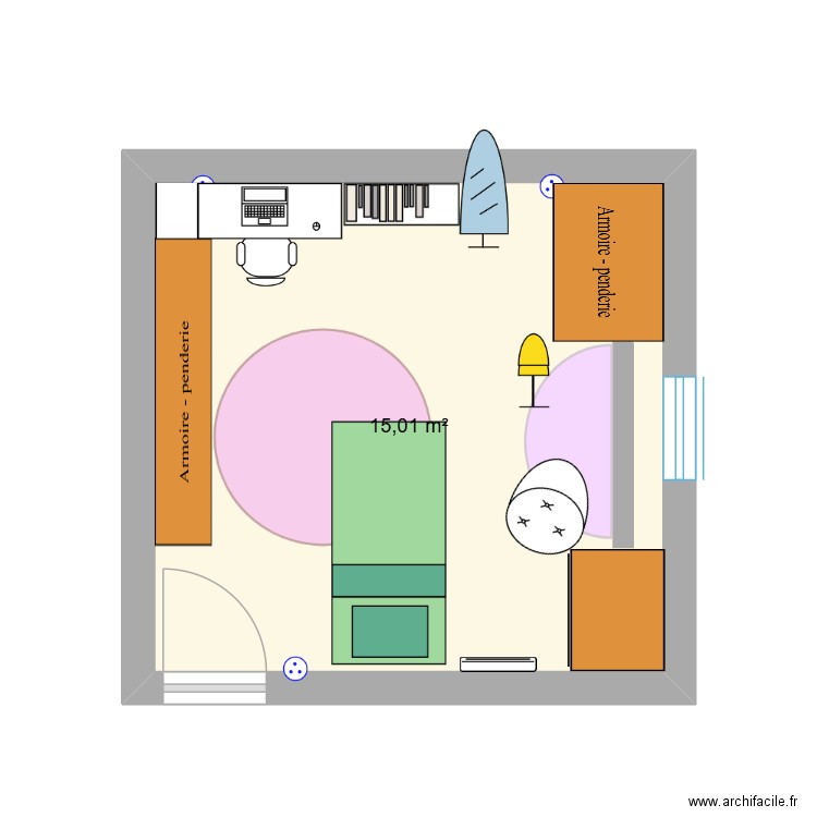 Future chambre Elise. Plan de 1 pièce et 15 m2