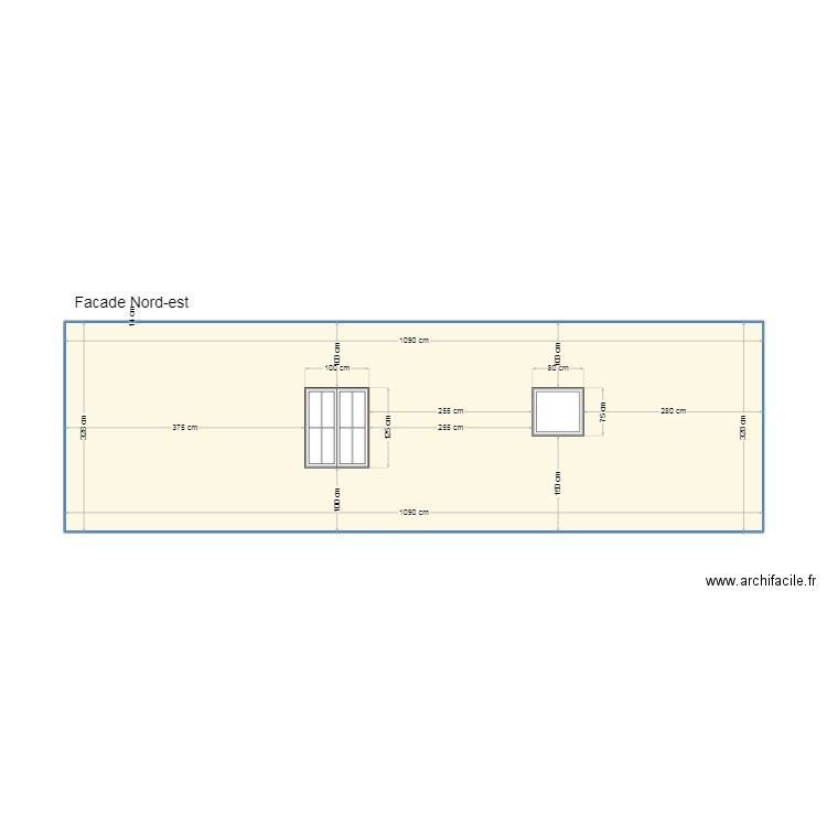 Façade Nord-est. Plan de 1 pièce et 36 m2