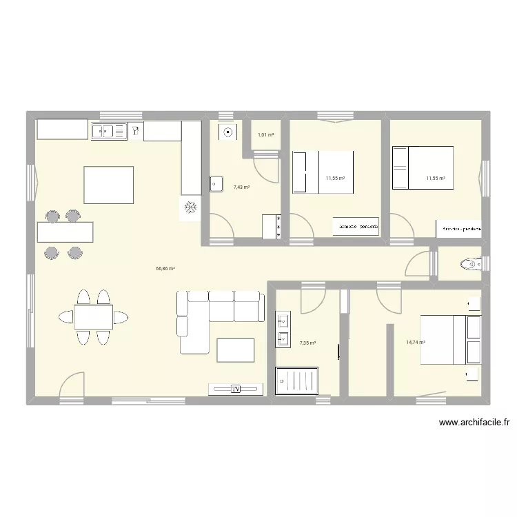 Maison 2. Plan de 7  et 121 m²