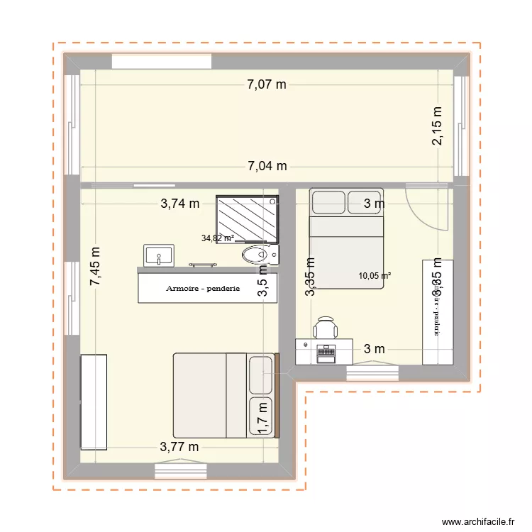 extention. Plan de 2 Pièces et 45 m² extention. Plan de 2 Pièces et 45 m²