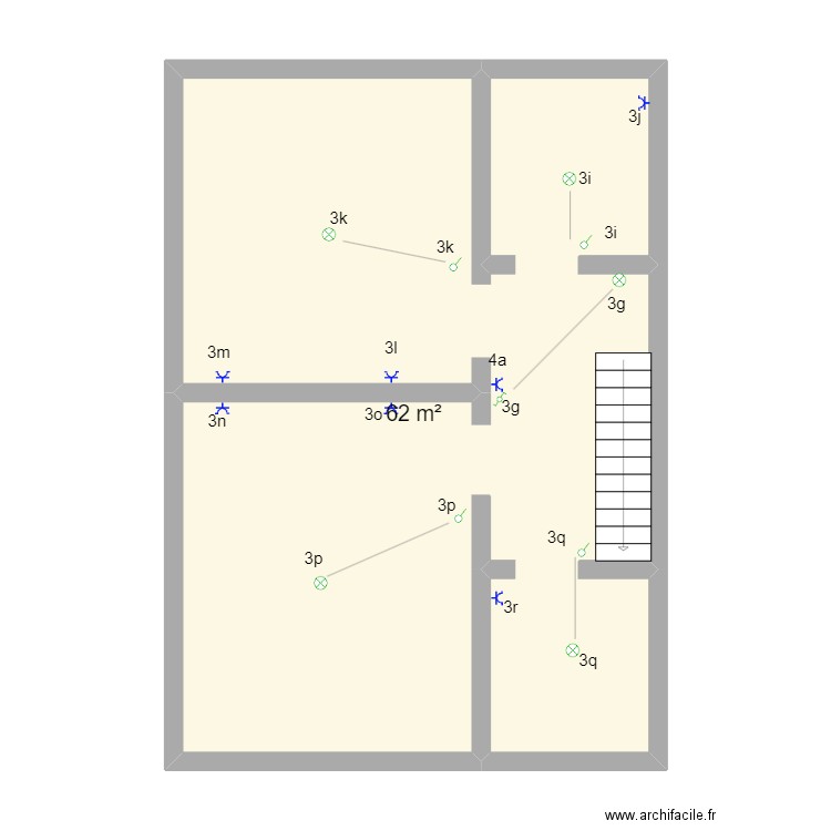 +2 fr. Plan de 1 pièce et 62 m2