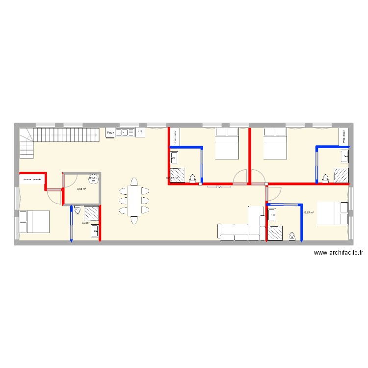 BOchard appartement. Plan de 4 pièces et 128 m2