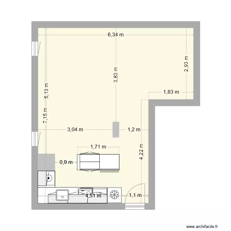 Cuisine Oullins. Plan de 1 Pièce et 38 m² Cuisine Oullins. Plan de 1 Pièce et 38 m²