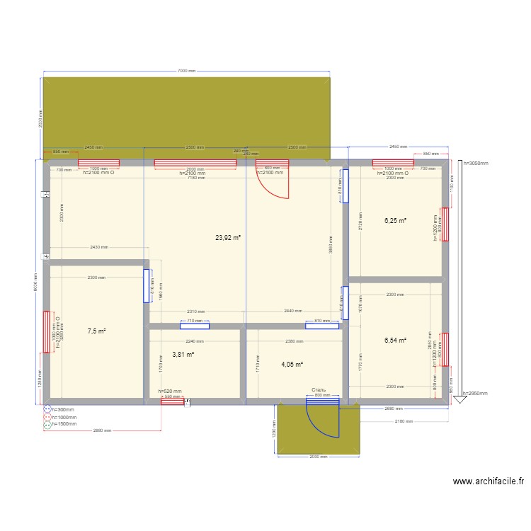 60 Щекавцево н. Plan de 8 pièces et 66 m2