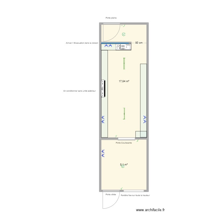 Candela luce. Plan de 2 pièces et 26 m2