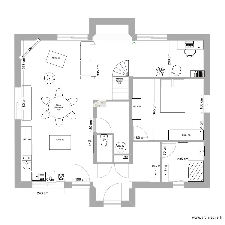 maison 1v6. Plan de 3 pièces et 84 m2