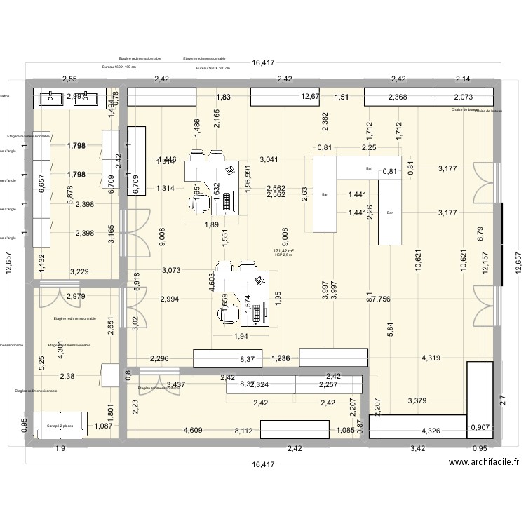 optique magasin. Plan de 2 pièces et 187 m2