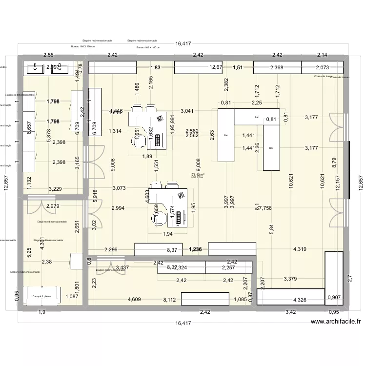 optique magasin. Plan de 2 pièces et 187 m²