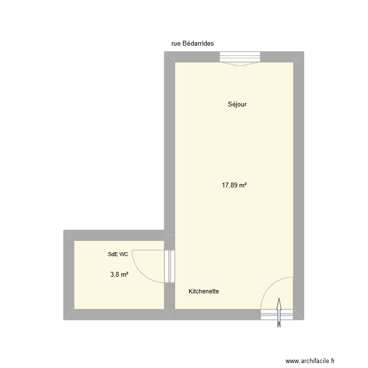 GALLONI 22 BEDARRIDES. Plan de 2 pièces et 22 m2